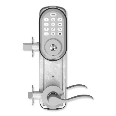 Yale Z-Wave Plus Assure Interconnected Push Button Deadbolt Lockset, Norwood Lever, Right Hand, 4 In. Prep, Satin Nickel